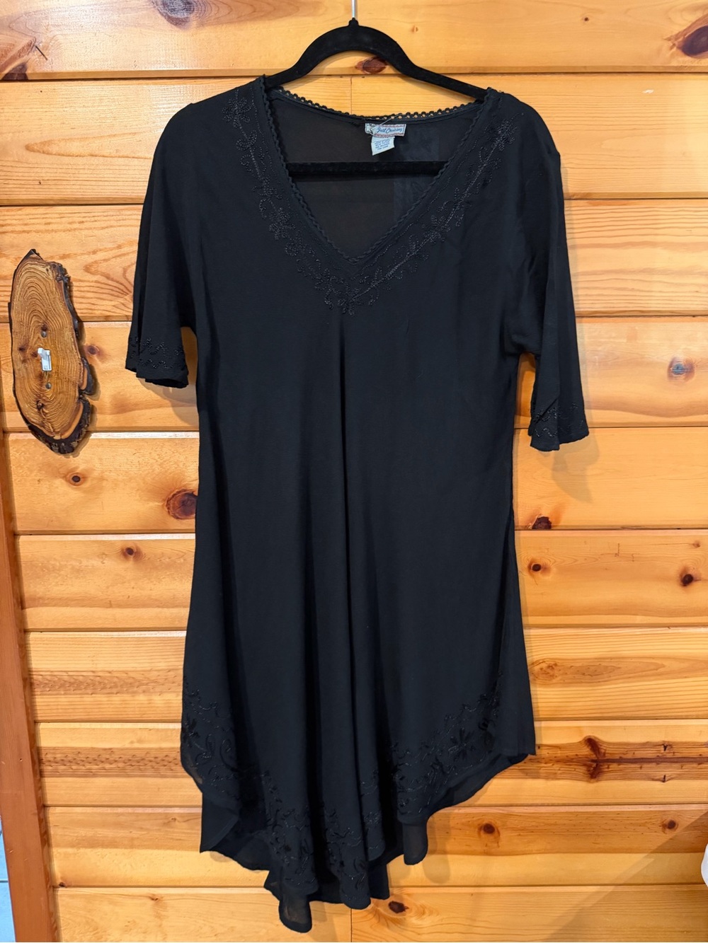 Black Embroidered V-Neck Dress - Everyday Drapey Style